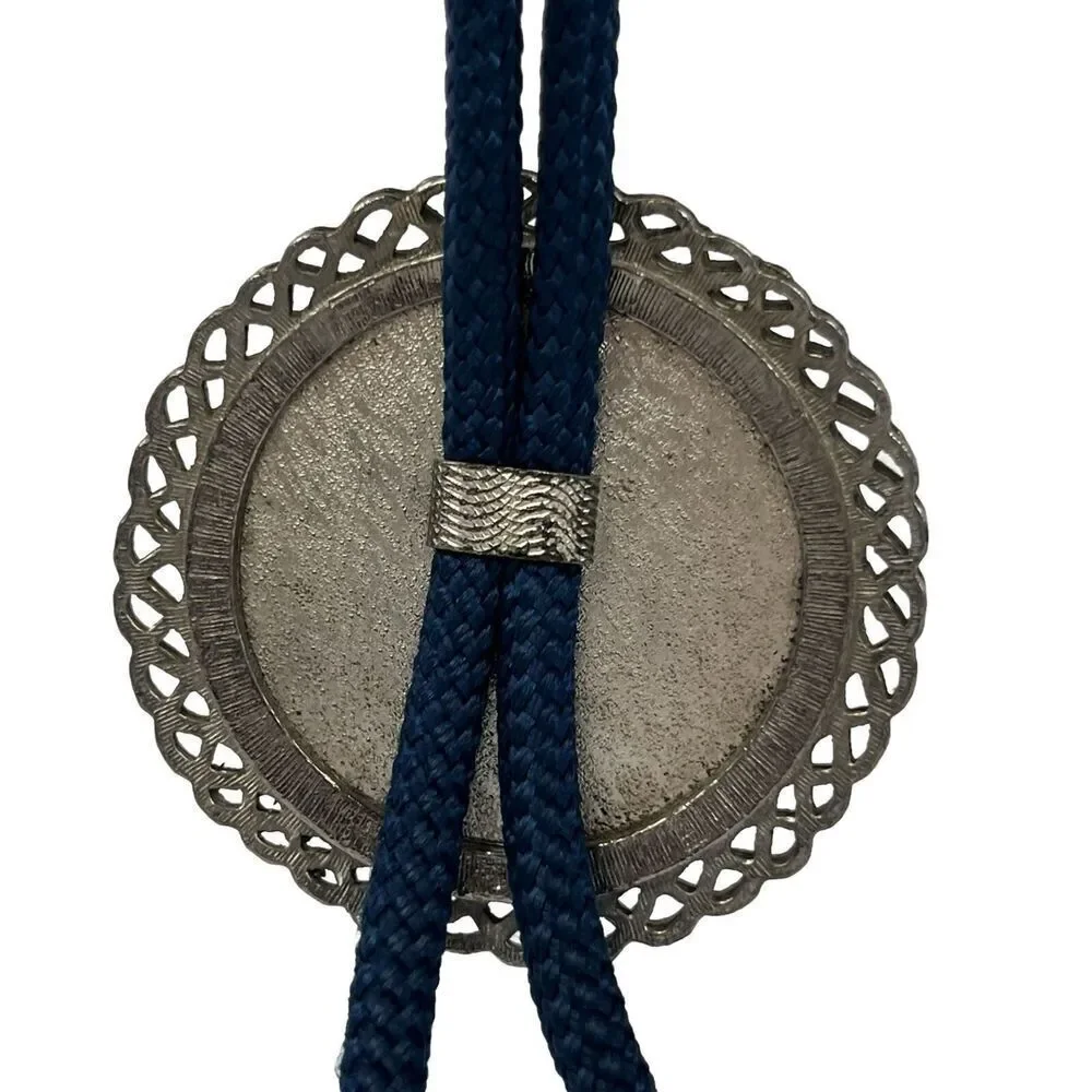 Vintage Bolo Tie Bicentennial 1776-1976 Spirit OF 76 Blue Silver Metal Clasp